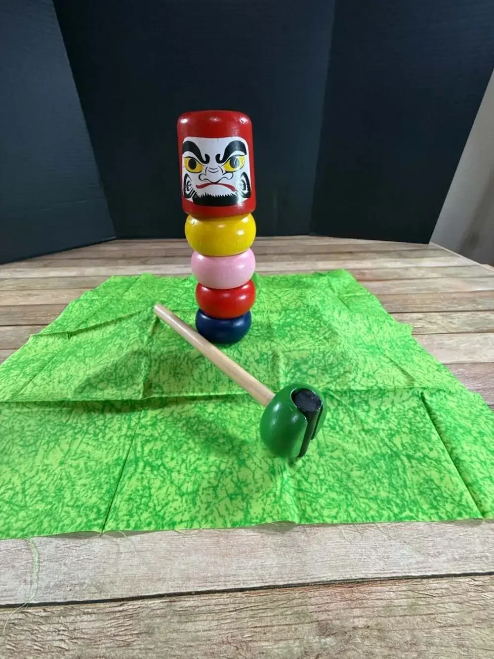 Traditional Japanese Daruma Otoshi Wooden Stacking Block Tower Game Toy with Ham